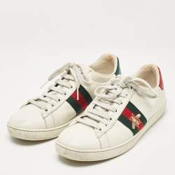 Gucci White Leather Ace Web Low Top Sneakers Size 36.5