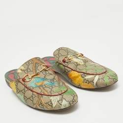 Pre Owned Gucci Multicolor Monogram Coated Canvas Princetown Horsebit Flat Mules Size 40