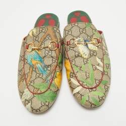 Pre Owned Gucci Multicolor Monogram Coated Canvas Princetown Horsebit Flat Mules Size 40