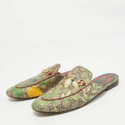 Pre Owned Gucci Multicolor Monogram Coated Canvas Princetown Horsebit Flat Mules Size 40