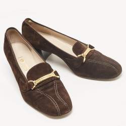 مملوكة مسبقًا Gucci Brown Suede Block Heel Pumps Size 39