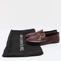 Gucci Burgundy Leather Jordaan Horsebit Loafers Size 35