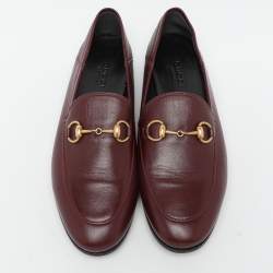 Gucci Burgundy Leather Jordaan Horsebit Loafers Size 35