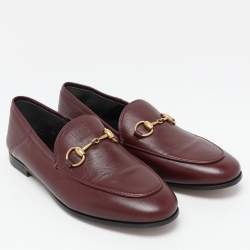 Gucci Burgundy Leather Jordaan Horsebit Loafers Size 35