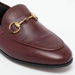 Gucci Burgundy Leather Jordaan Horsebit Loafers Size 35