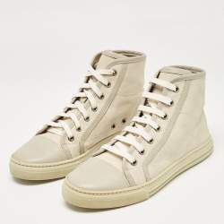 Gucci Grey GG Canvas and Leather High Top Sneakers Size 37