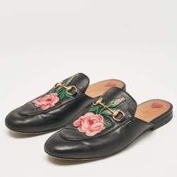 Pre Owned Gucci Black Leather Princetown Mules Size 38.5