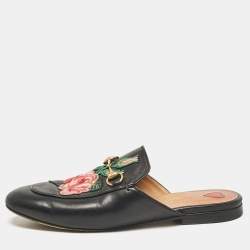 Pre Owned Gucci Black Leather Princetown Mules Size 38.5