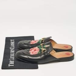 Pre Owned Gucci Black Leather Princetown Mules Size 38.5