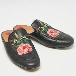 Pre Owned Gucci Black Leather Princetown Mules Size 38.5