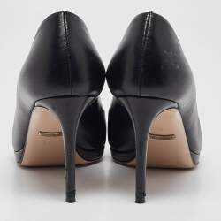 Gucci Black Leather Open Toe Platform Pumps Size 38.5