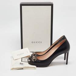 Gucci Black Leather Open Toe Platform Pumps Size 38.5