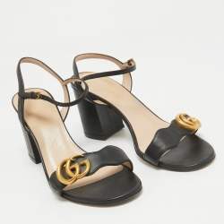 Gucci Black Leather GG Marmont Ankle Strap Sandals Size 39