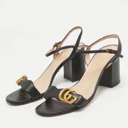 Gucci Black Leather GG Marmont Ankle Strap Sandals Size 39