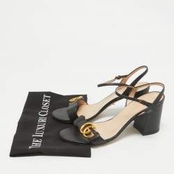 Gucci Black Leather GG Marmont Ankle Strap Sandals Size 39