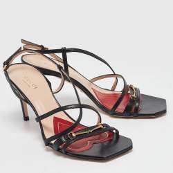 Pre Owned Gucci Black Leather Ankle Strap Sandals Size 38