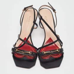 Pre Owned Gucci Black Leather Ankle Strap Sandals Size 38