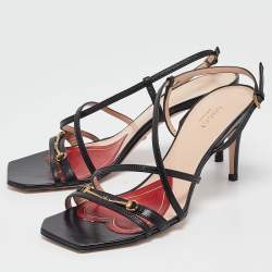 Pre Owned Gucci Black Leather Ankle Strap Sandals Size 38