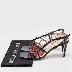 Pre Owned Gucci Black Leather Ankle Strap Sandals Size 38