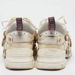 Gucci Cream Leather and Suede Flashtrek Lace Up Sneakers Size 37.5