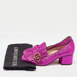 Gucci Pink Crinkled Leather GG Marmont Block Heel Pumps Size 37