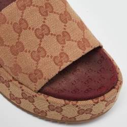 Gucci Beige GG Monogram Canvas Angelina Platform Slide Sandals Size 37.5