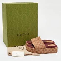 Gucci Beige GG Monogram Canvas Angelina Platform Slide Sandals Size 37.5