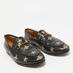 Pre Owned Gucci Black Leather Jordaan Loafers Size 37.5