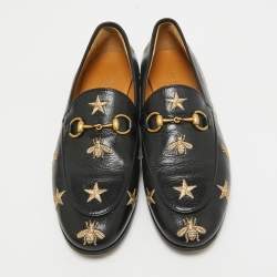 Pre Owned Gucci Black Leather Jordaan Loafers Size 37.5