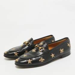 Pre Owned Gucci Black Leather Jordaan Loafers Size 37.5