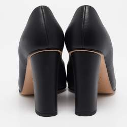 Pre Owned Gucci Black Leather Block Heel Pumps Size 37.5