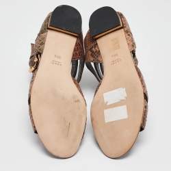 Gucci Brown/Beige Python Ankle Strap Sandals Size 38.5