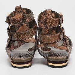 Gucci Brown/Beige Python Ankle Strap Sandals Size 38.5