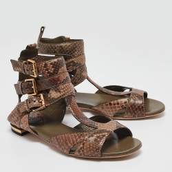 Gucci Brown/Beige Python Ankle Strap Sandals Size 38.5