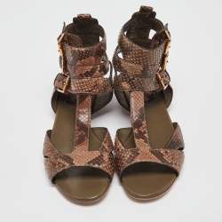 Gucci Brown/Beige Python Ankle Strap Sandals Size 38.5