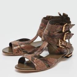 Gucci Brown/Beige Python Ankle Strap Sandals Size 38.5