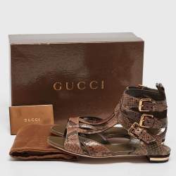 Gucci Brown/Beige Python Ankle Strap Sandals Size 38.5
