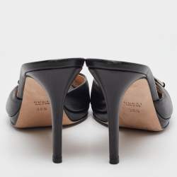 Gucci Black Leather Hollywood Slide Sandals Size 38.5