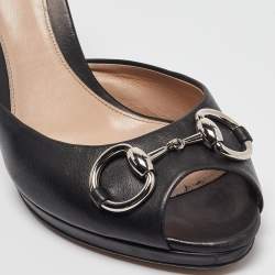 Gucci Black Leather Hollywood Slide Sandals Size 38.5
