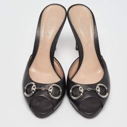 Gucci Black Leather Hollywood Slide Sandals Size 38.5