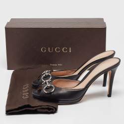 Gucci Black Leather Hollywood Slide Sandals Size 38.5