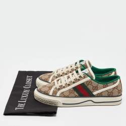 Pre Owned Gucci Brown Canvas Tennis 1977 Lace Up Sneakers Size 35.5