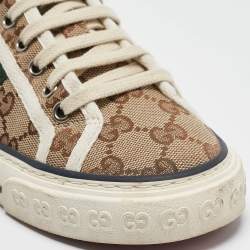 Pre Owned Gucci Brown Canvas Tennis 1977 Lace Up Sneakers Size 35.5