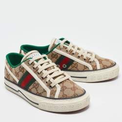 Pre Owned Gucci Brown Canvas Tennis 1977 Lace Up Sneakers Size 35.5