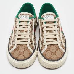 Pre Owned Gucci Brown Canvas Tennis 1977 Lace Up Sneakers Size 35.5