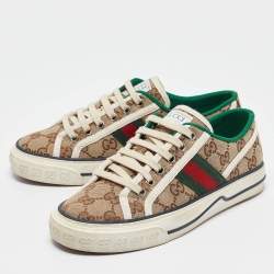 Pre Owned Gucci Brown Canvas Tennis 1977 Lace Up Sneakers Size 35.5