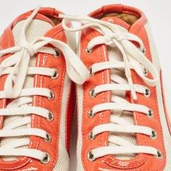 Pre Owned Gucci Orange Canvas and Patent Leather GG High Top Sneakers Size 37