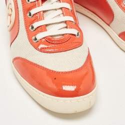 Pre Owned Gucci Orange Canvas and Patent Leather GG High Top Sneakers Size 37
