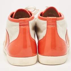 Pre Owned Gucci Orange Canvas and Patent Leather GG High Top Sneakers Size 37
