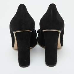 مملوكة مسبقًا Gucci Black Suede GG Marmont Block Heel Pumps Size 38.5
